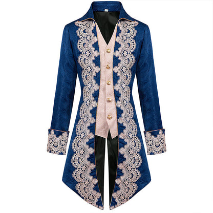 Men's Medieval Baroque Style Jacket Masquerade Vintage Gothic Jacquard Long Tailcoat Coat