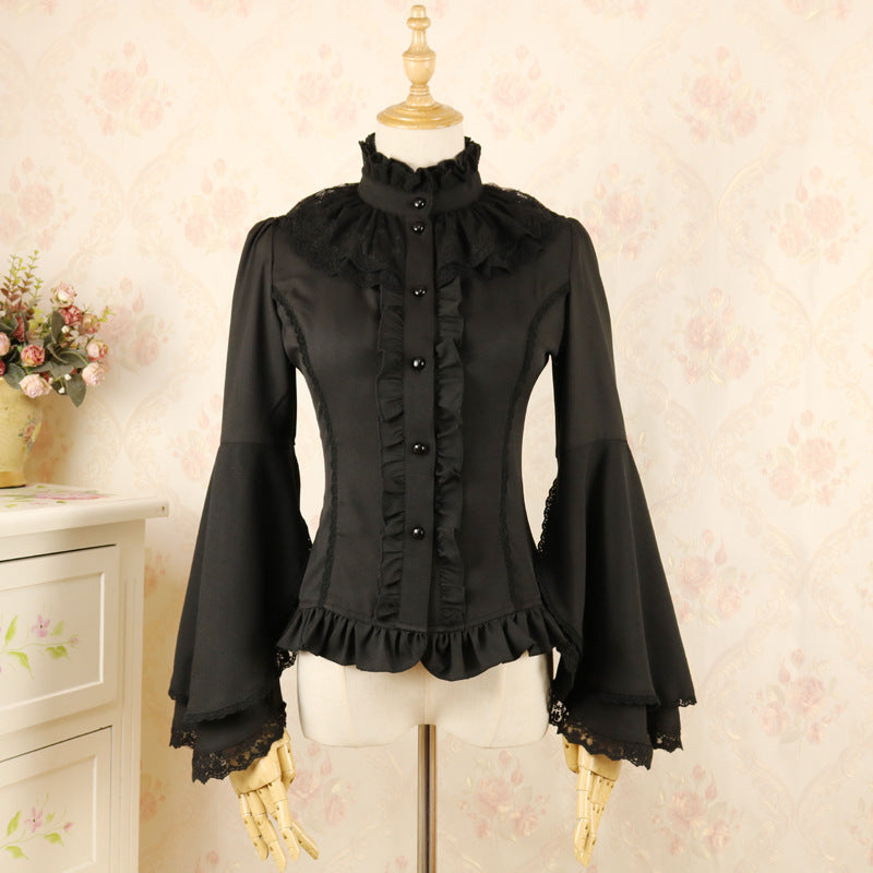 Victorian Blouse Womens Gothic Pirate Shirt Vintage Long Trumpet Sleeves Lotus Ruffle Tops