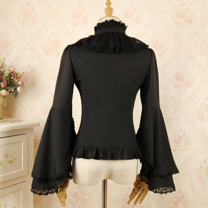 Victorian Blouse Womens Gothic Pirate Shirt Vintage Long Trumpet Sleeves Lotus Ruffle Tops