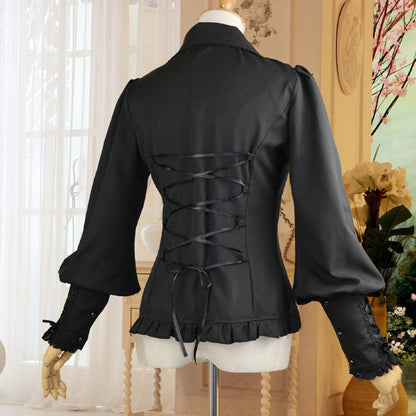 Women's Long Sleeve Bow Lolita Chiffon Shirt Office Vintage Gothic Slim Inside Bandage Blouse