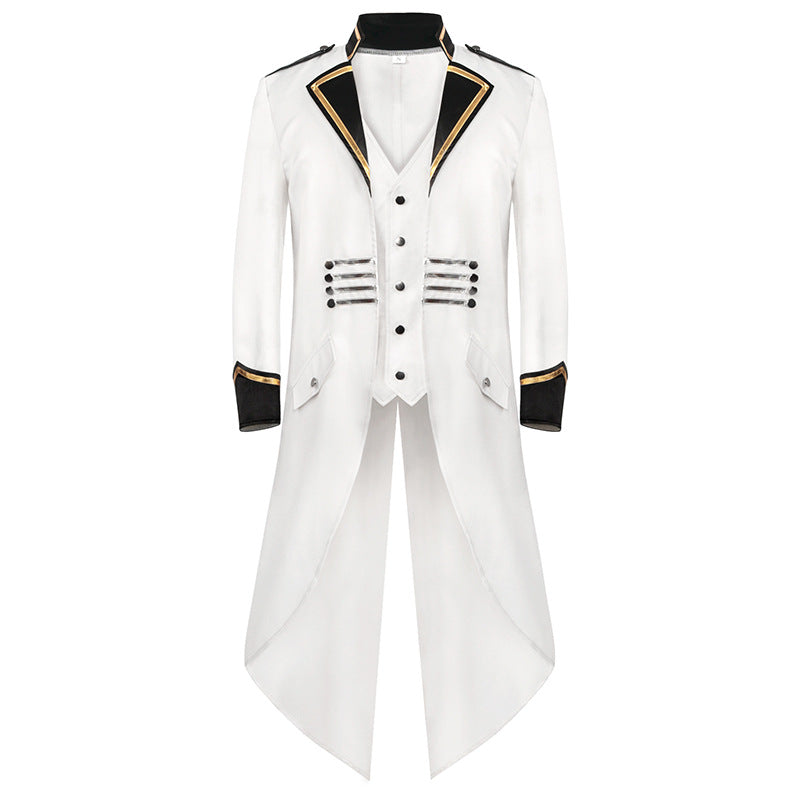 Navy Pirates Gothic Steampunk Men's White Jacket 1800S Regency Tuxedo Outfit