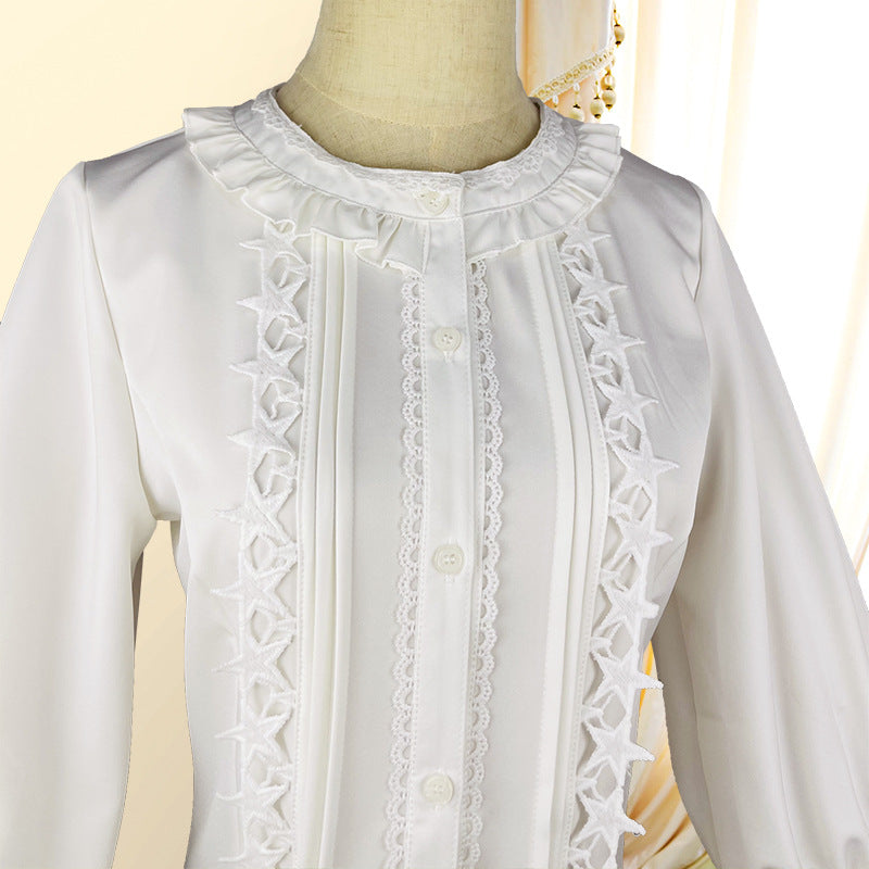 Victorian Blouse Womens Gothic Shirt Vintage Long Sleeve Lotus Ruffle Tops