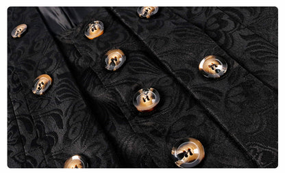 Men's Jacquard Long Jacket Medieval Victorian Buttons Trench Coat Gothic Steampunk Party Uniform