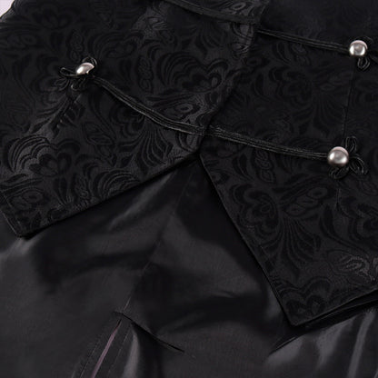 Medieval Men's Masquerade Long Vest Victorian Black Jacquard Brocade Waistcoat