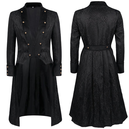 1800S Regency Tuxedo Outfit Halloween Black Blue Gothic Men's Jacquard Jacket