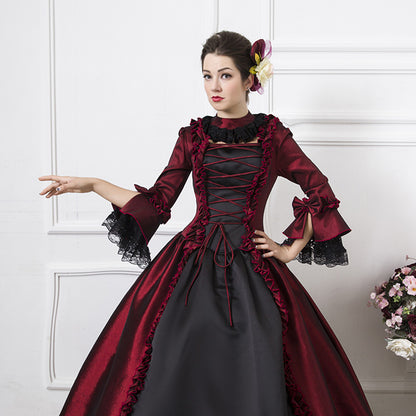Dark Red Victorian era Clothing Half Sleeves Ball Gown Retro Costumes Dress Halloween