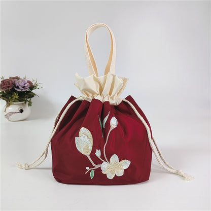 High-capacity Drawstring Bucket Bag Womens Vintage Embroidery Handbag