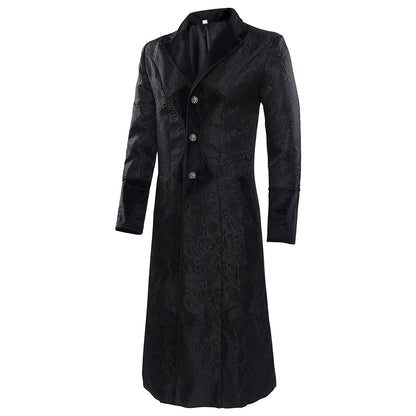Halloween Black Men's Jacquard Jacket 1800S Regency Gothic Steampunk Long Outfit