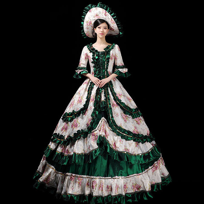 Vintage Print Marie Antoinette Dress 18th Century Party Dress