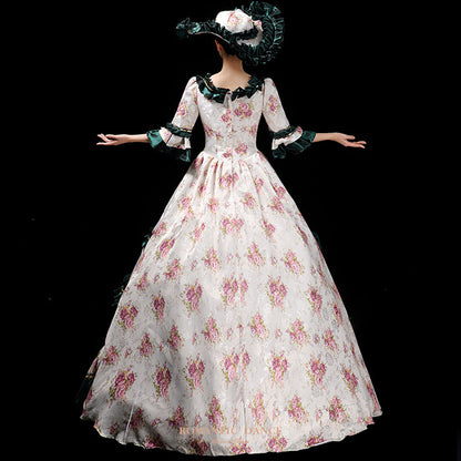 Vintage Print Marie Antoinette Dress 18th Century Party Dress