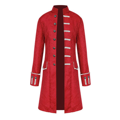 Halloween Vintage Standing Collar Gothic Jacquard Long Tailcoat Coat Men's Medieval Jacket