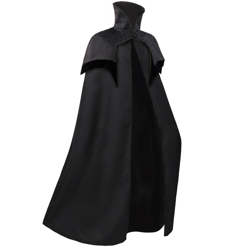 Medieval Gothic Knight Men Black Loose Cape Coats Vintage Windproof Long Robes Cloak Halloween Costumes