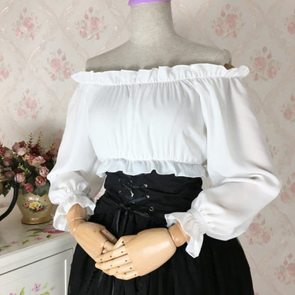 Steampunk Renaissance Blouse Women Cropped Off The Shoulder Blouse Short Sleeve Crop Top