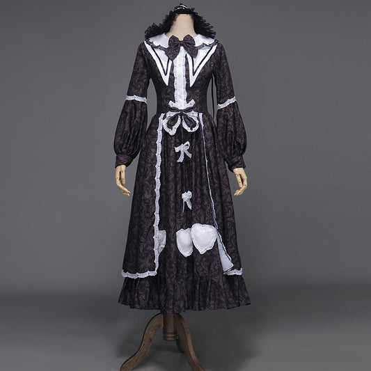 Black Gothic Steampunk Women Dress Halloween Cosplay Vampire Maid Costume