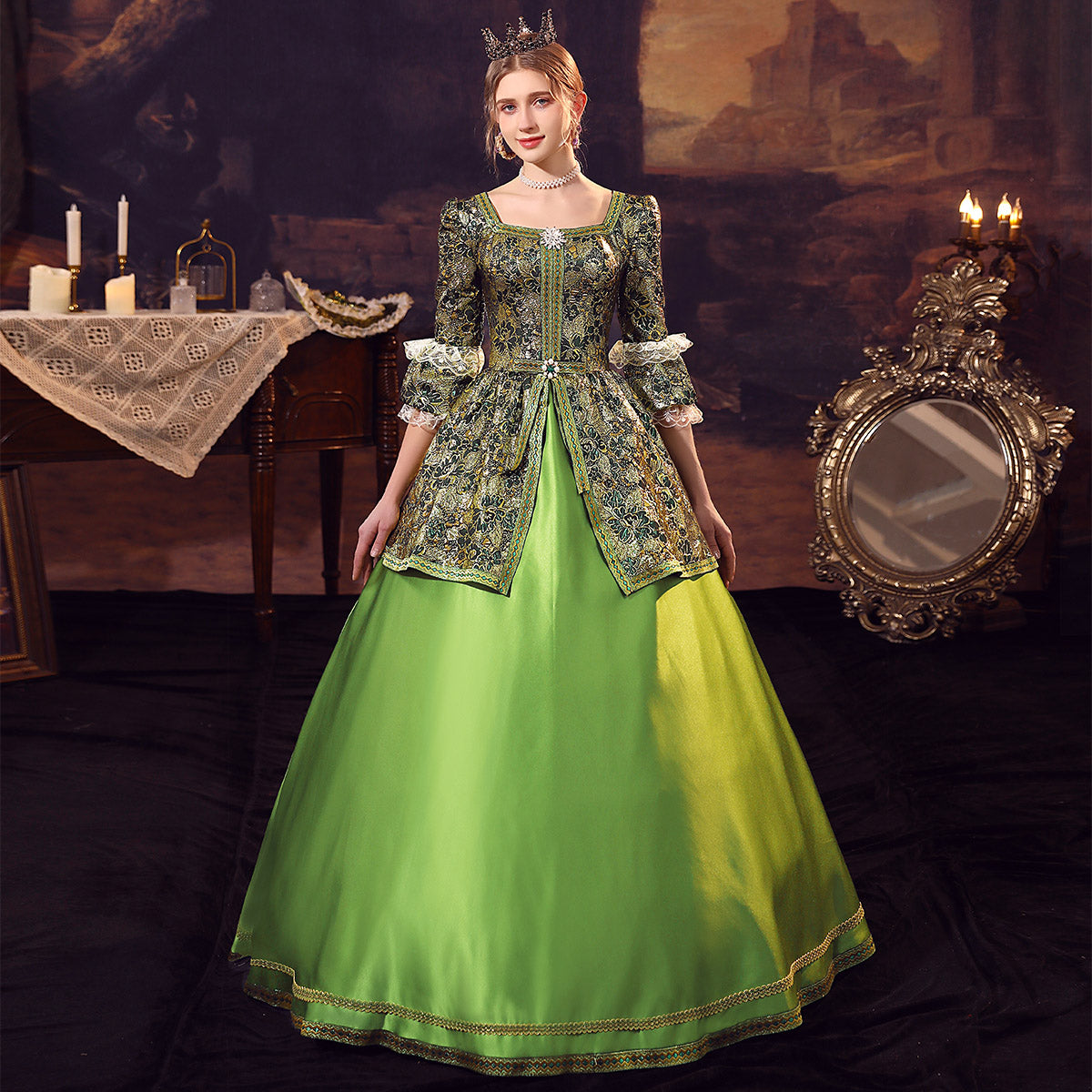 Green Retro Women's Marie Antoinette Costume Masquerade Ball Gown