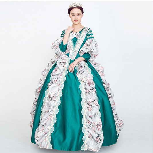 Blue Printed Rococo Lolita Cosplay Dress Historical Photography Theatre Costume