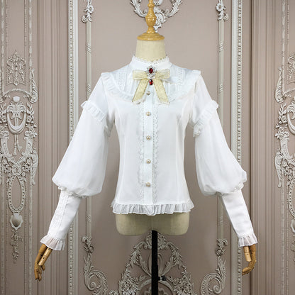 Vintage Ladies Victorian Gothic Blouses Girls White Lolita Shirt Costume