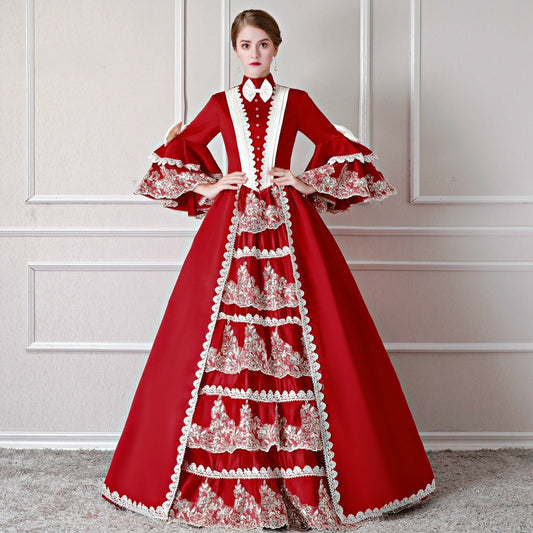 Rococo Baroque Burgundy Princess Marie Antoinette Ball Dresses