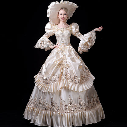 Champagne White Antique Marie Antoinette Dress Victorian Stage Gown Carnivale Parade Costume