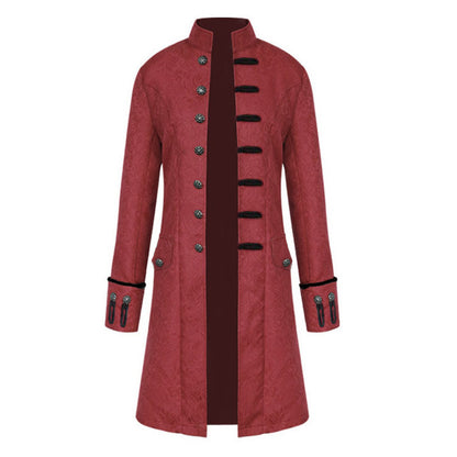 Halloween Vintage Standing Collar Gothic Jacquard Long Tailcoat Coat Men's Medieval Jacket