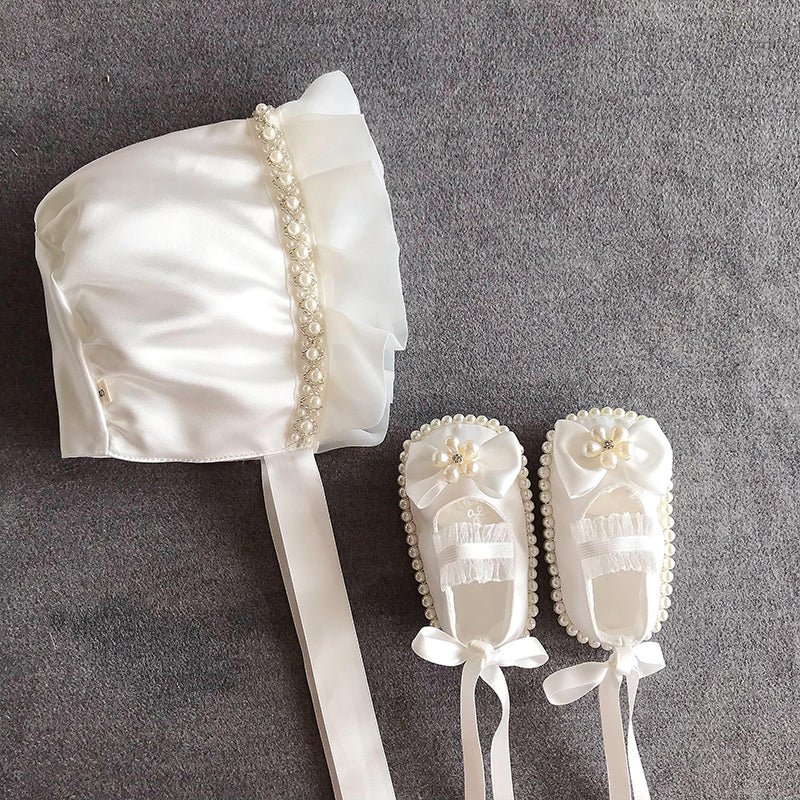 Baby Lace Hat Toddler White Princess Shoes Girl Maid Caps Newborn Photoshoot Birthday Gown