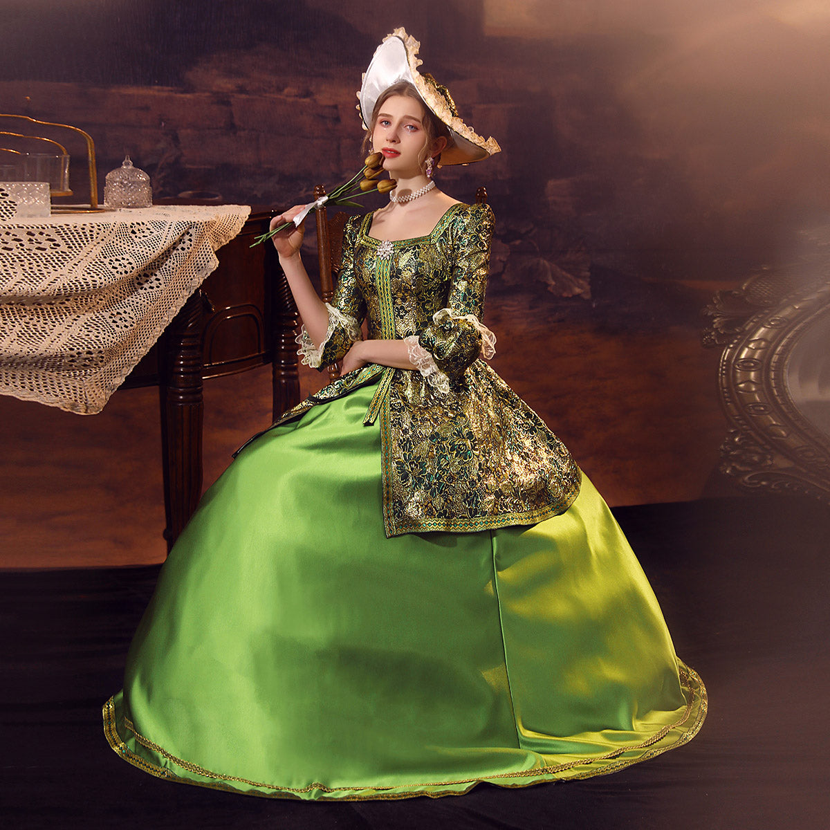 Green Retro Women's Marie Antoinette Costume Masquerade Ball Gown