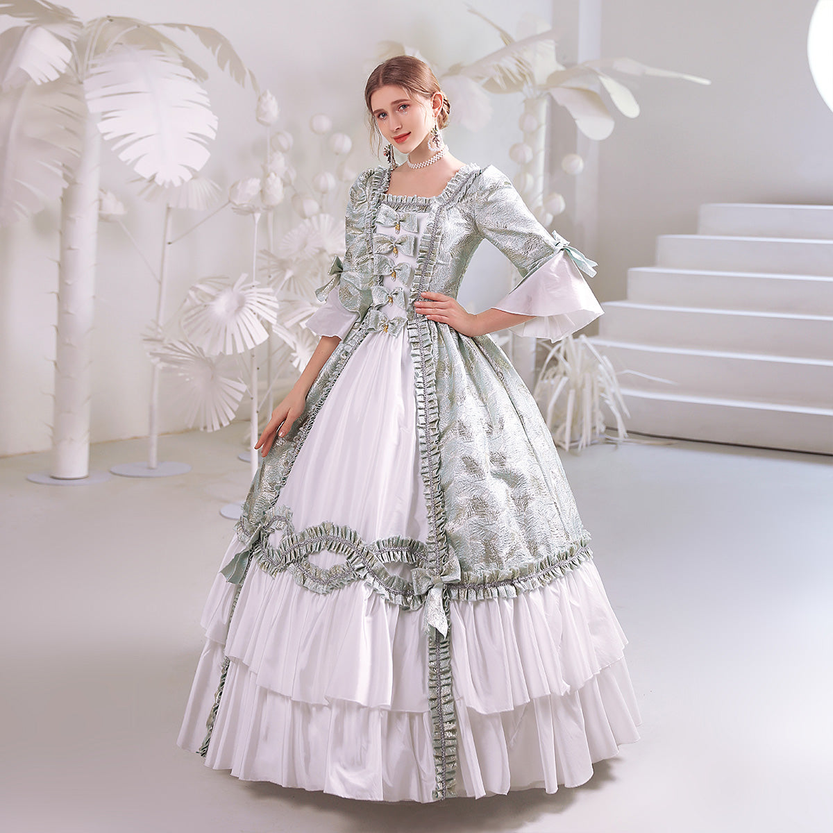 Jacquard Renaissance Victorian Prairie Dress Women Ball Gown Theater Costume