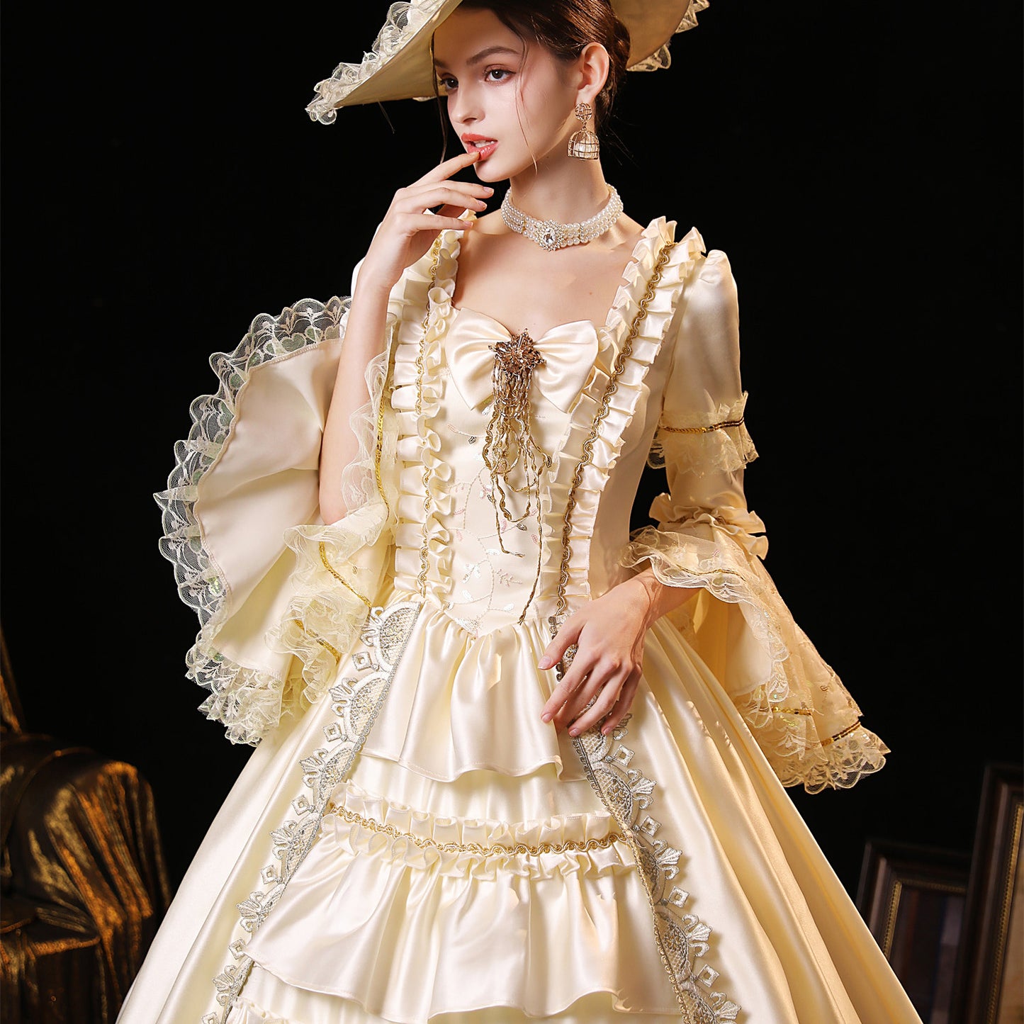 Women's Rococo Square Neckline Marie Antoinette Costume Masquerade Ball Gown Dress