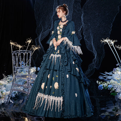 Blue Rococo Ball Gown Dress Gothic Victorian Period Queen Dresses Carnival Reenactment Costume