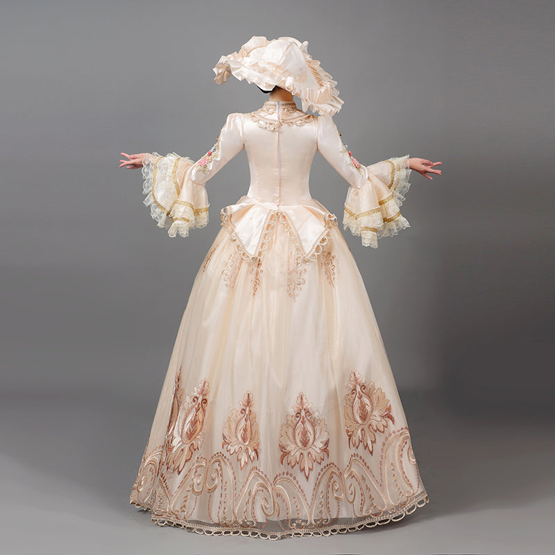 Champagne Rococo Embroidery Princess Dress Halloween Carnival Costume