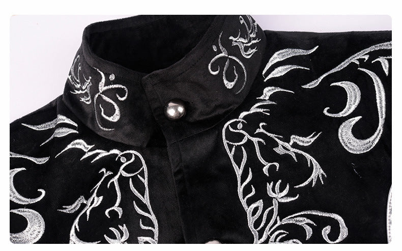 Victorian Menswear Halloween Mens Black Gothic Steampunk Embroidery Jacket