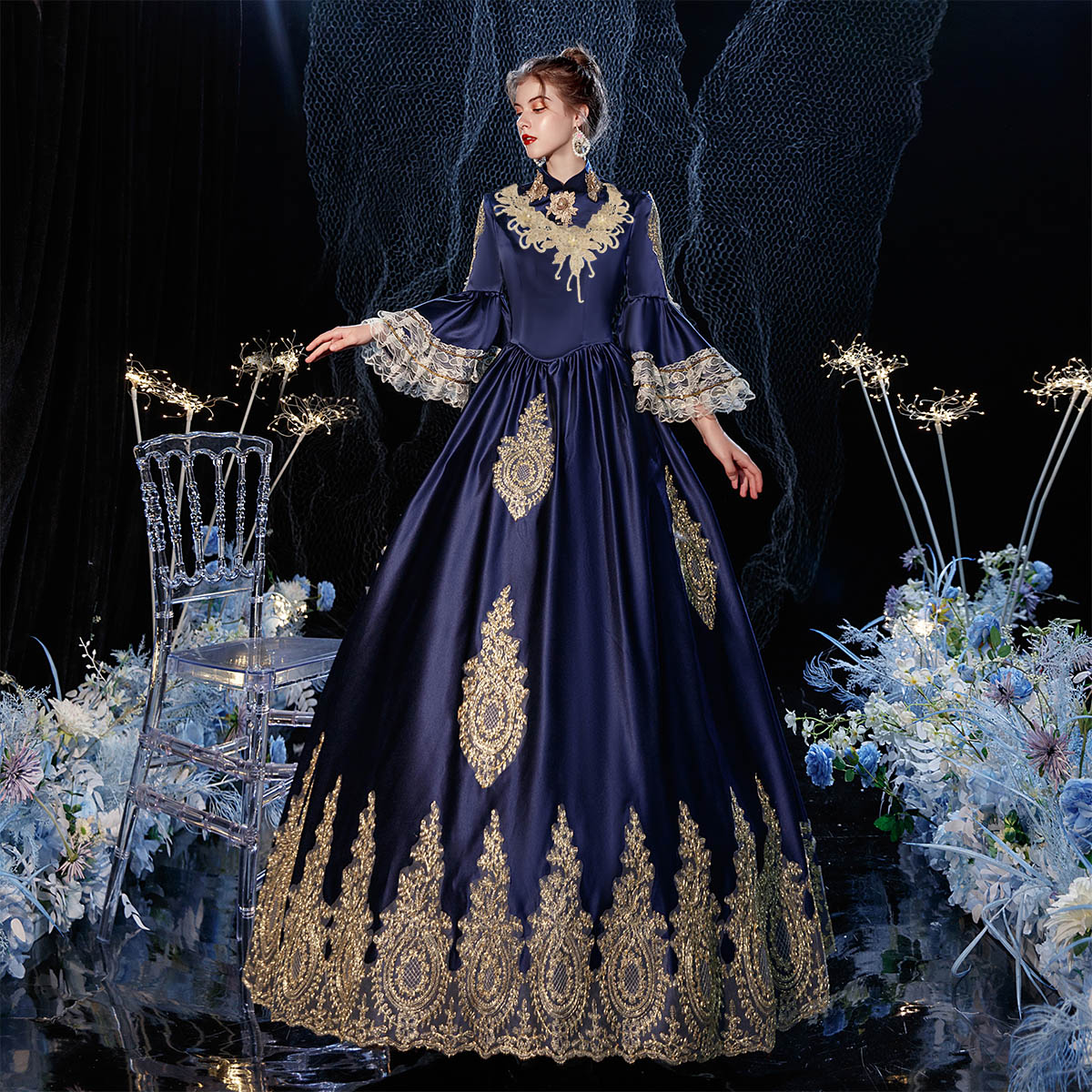 Medieval Reenactment Theater Dress Victorian Period Queen Dresses Halloween Costume
