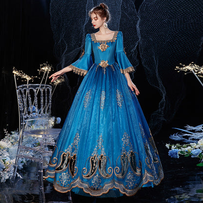 Blue Embroidery Queen Marie Antoinette Ball Gown Theatre Cinderella Dress