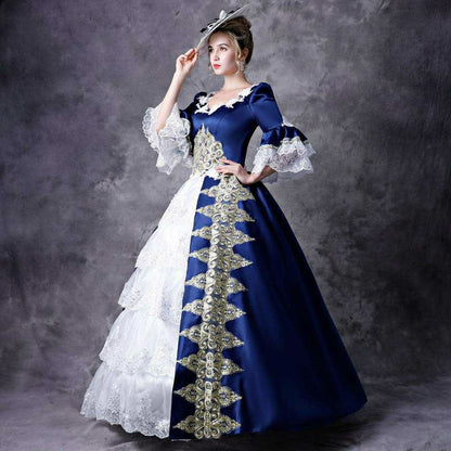Blue Medieval Rococo Dress Renaissance Reenactment Theater Costume