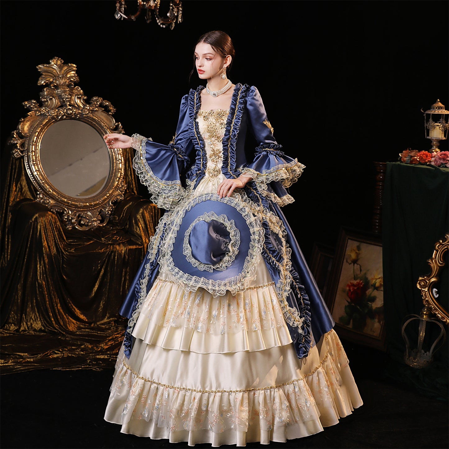 Women Blue Victorian Dress Rococo Southern Belle Masquerade Costumes