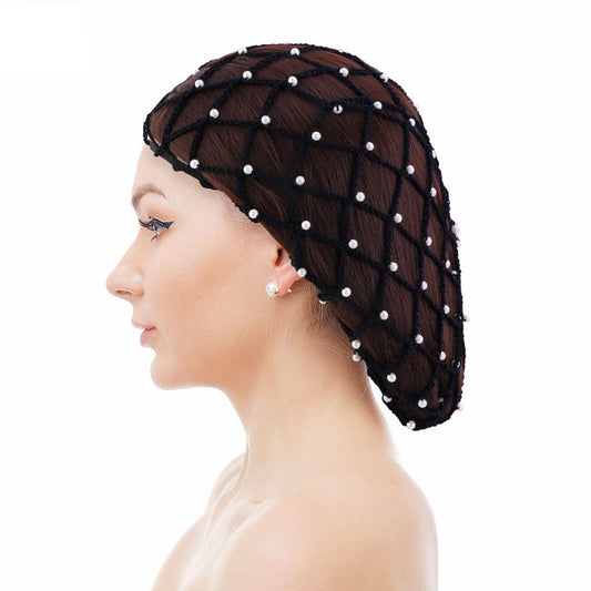 1800s Women's Hair Net Rayon Mesh Snood Headwrap Pearl Beaded Cap Oversize Soft Hat Hairwear