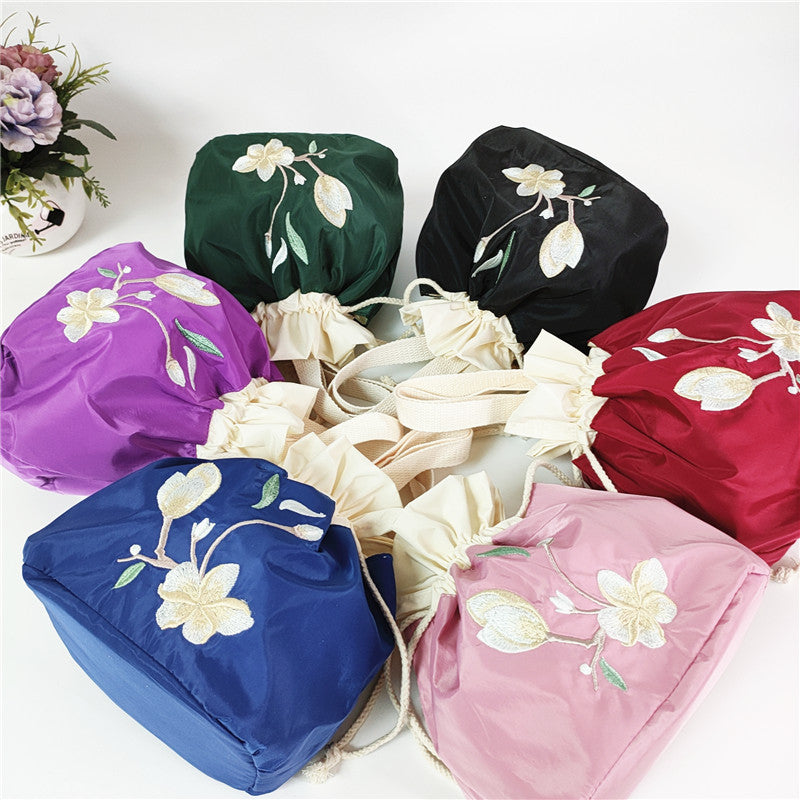 High-capacity Drawstring Bucket Bag Womens Vintage Embroidery Handbag