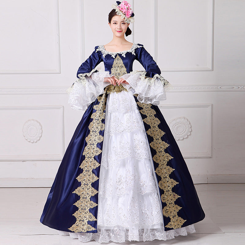 Blue Embroidery Ball Gowns Masquerade Dress Reenactment Women Clothing