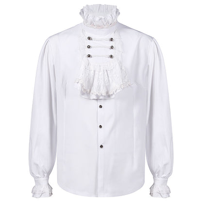 Mens White Renaissance Victorian Party Halloween Blouse Steampunk Gothic Ruffled Medieval Shirt