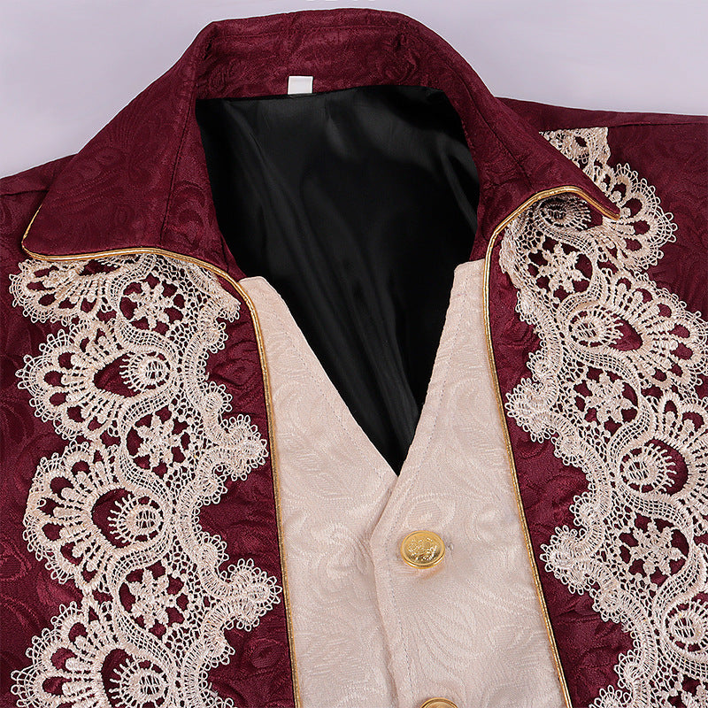 Men's Medieval Baroque Style Jacket Masquerade Vintage Gothic Jacquard Long Tailcoat Coat