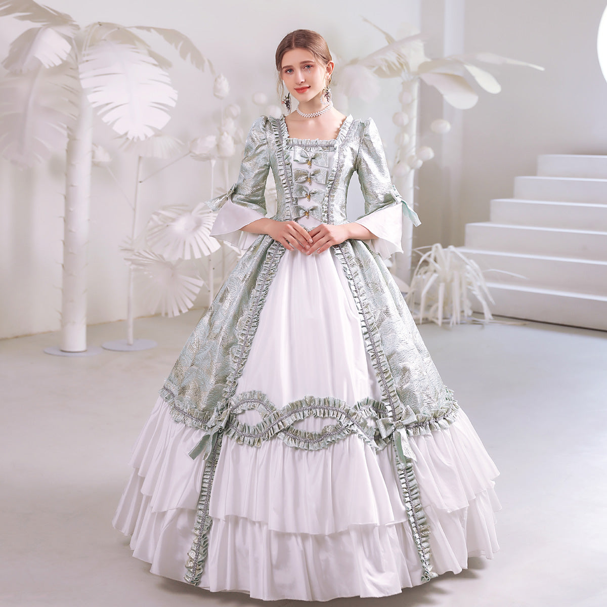 Jacquard Renaissance Victorian Prairie Dress Women Ball Gown Theater Costume