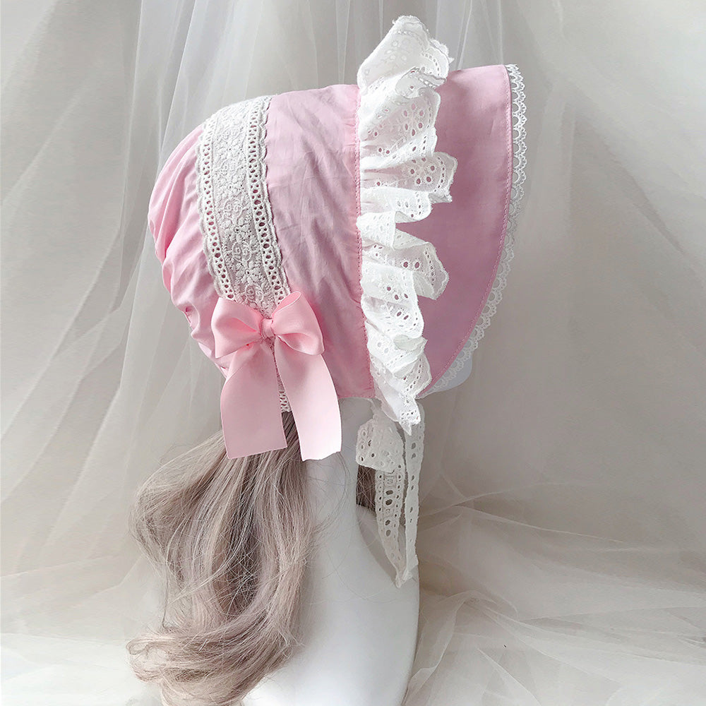 100% Black Cotton Lolita Lace Maid Cosplay Bonnet Medium Thanksgiving Hat