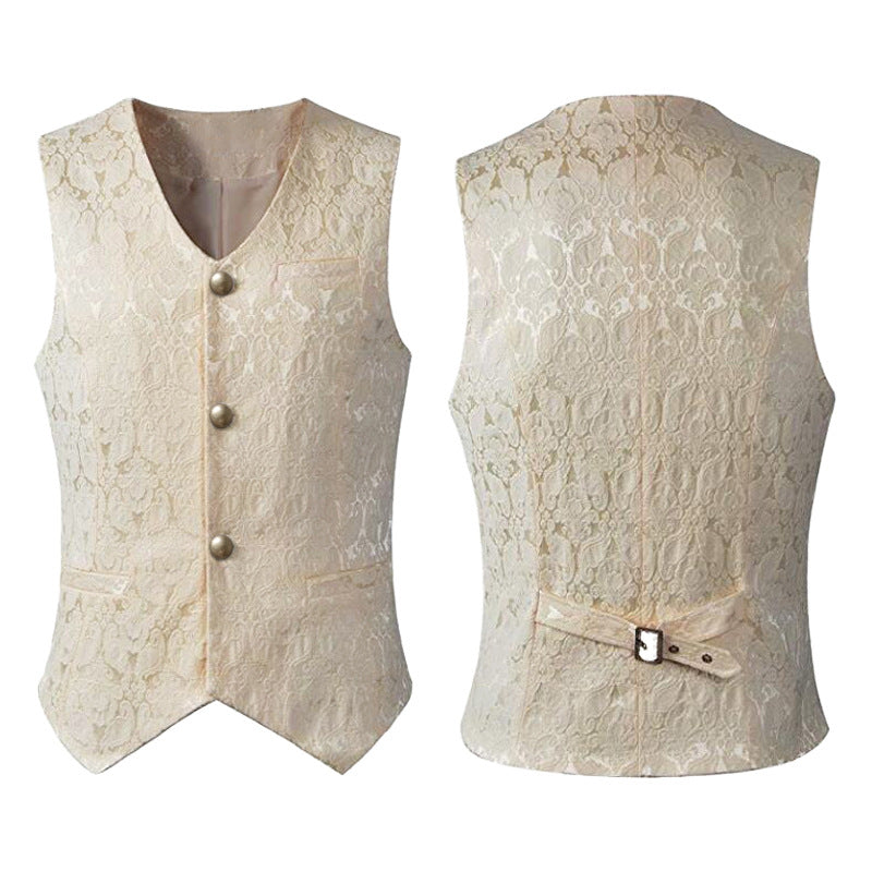 Medieval Mens Party Vest Renaissance Victorian Short Jacquard Waistcoat