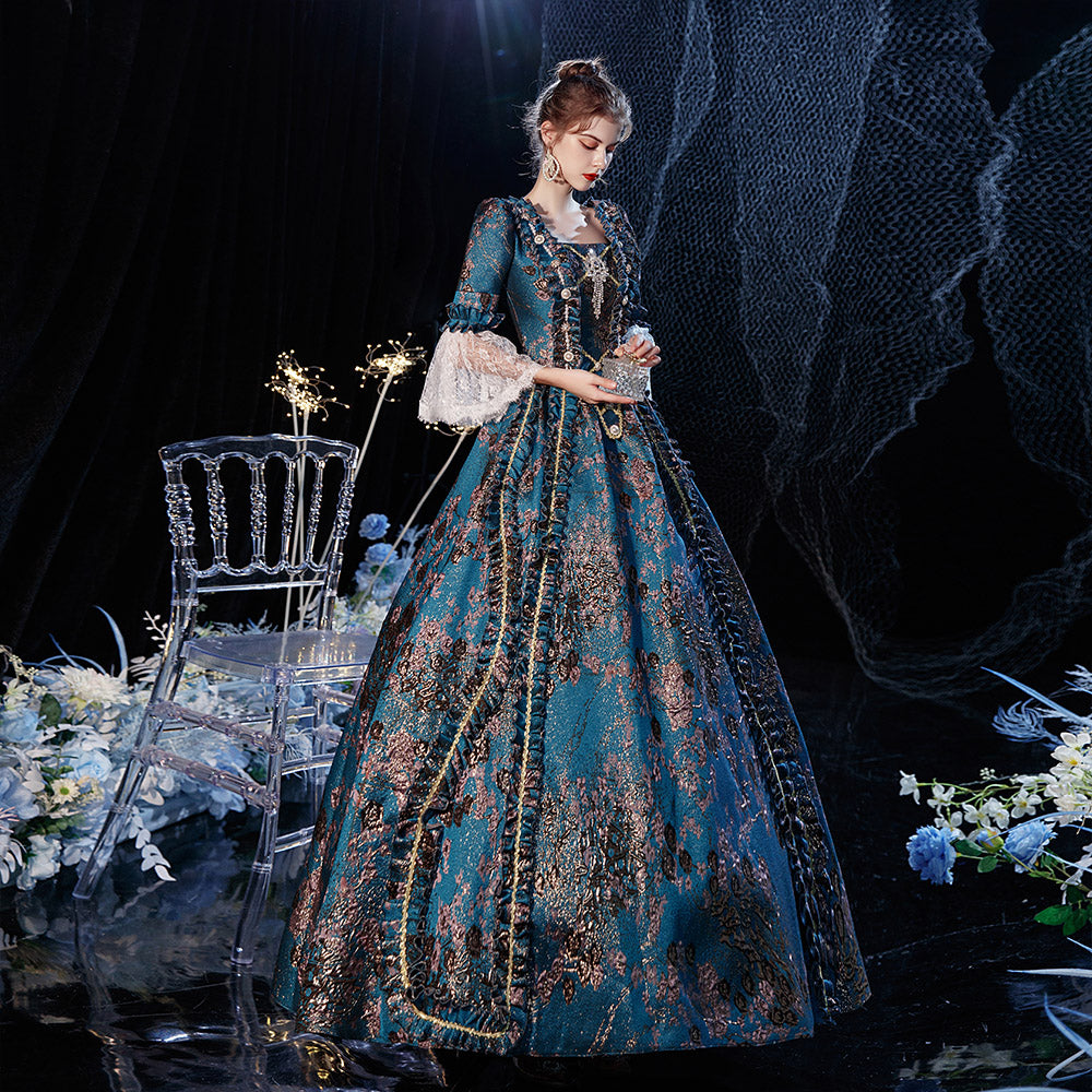 Rococo Medieval Brocade Victorian Period Queen Dresses Reenactment Theater Dress
