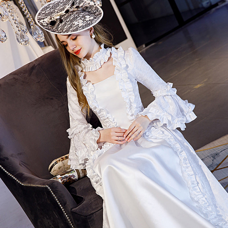 Renaissance Gothic White Queen Dress Steampunk Punk Cosplay Costume
