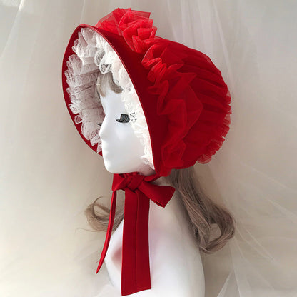 Women DIY Vintage Victorian Lolita Bonnet Cap Regency Marie Antoinette Hat for Wedding Tea Hat