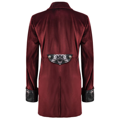 Halloween Costume 1800S Regency Tuxedo Vampire Gothic Steampunk Men's Burgundy Jacket Outfit