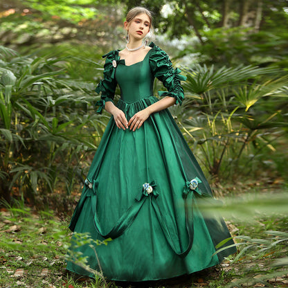 Victorian Party Green Dress Women Masquerade Ball Gown Theater Costume