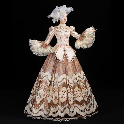 Champagne Rococo Embroidery Princess Dress Halloween Carnival Costume