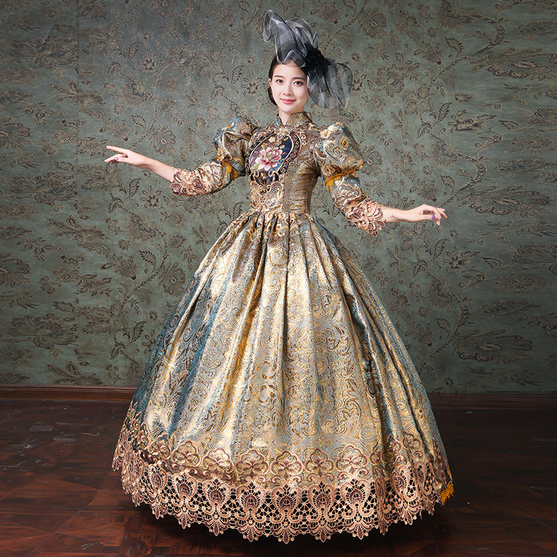 Champagne Marie Antoinette Rococo Dresses Medieval Masquerade Gowns